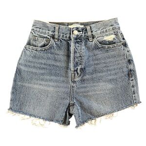 PacSun | Women’s Medium Blue High Rise Straight Raw Hem Buttonfly Jean Short 25